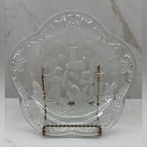 Mikasa Holiday Lights Crystal Walther Glass Christmas Plate Frosted Angels Stars